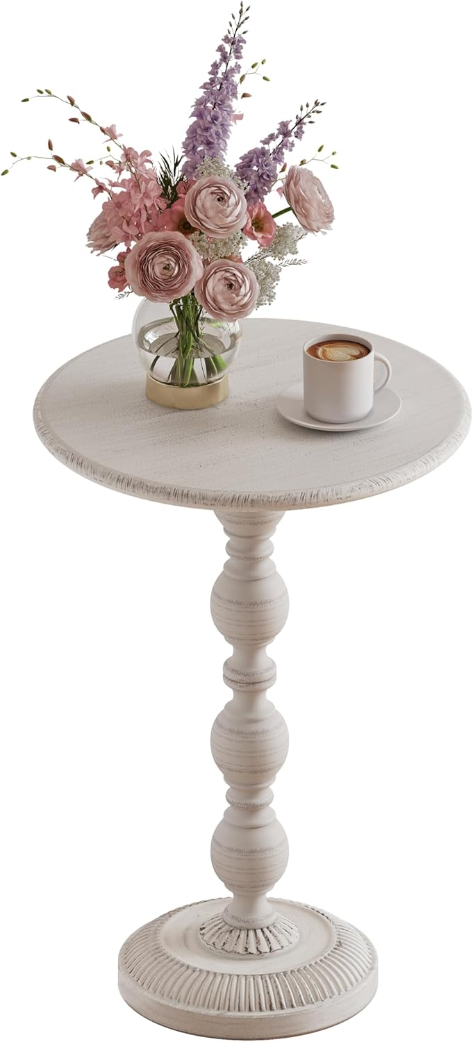 Small Round Metal Side Table, Lightweight Antique Accent Table,Retro Round Dr...
