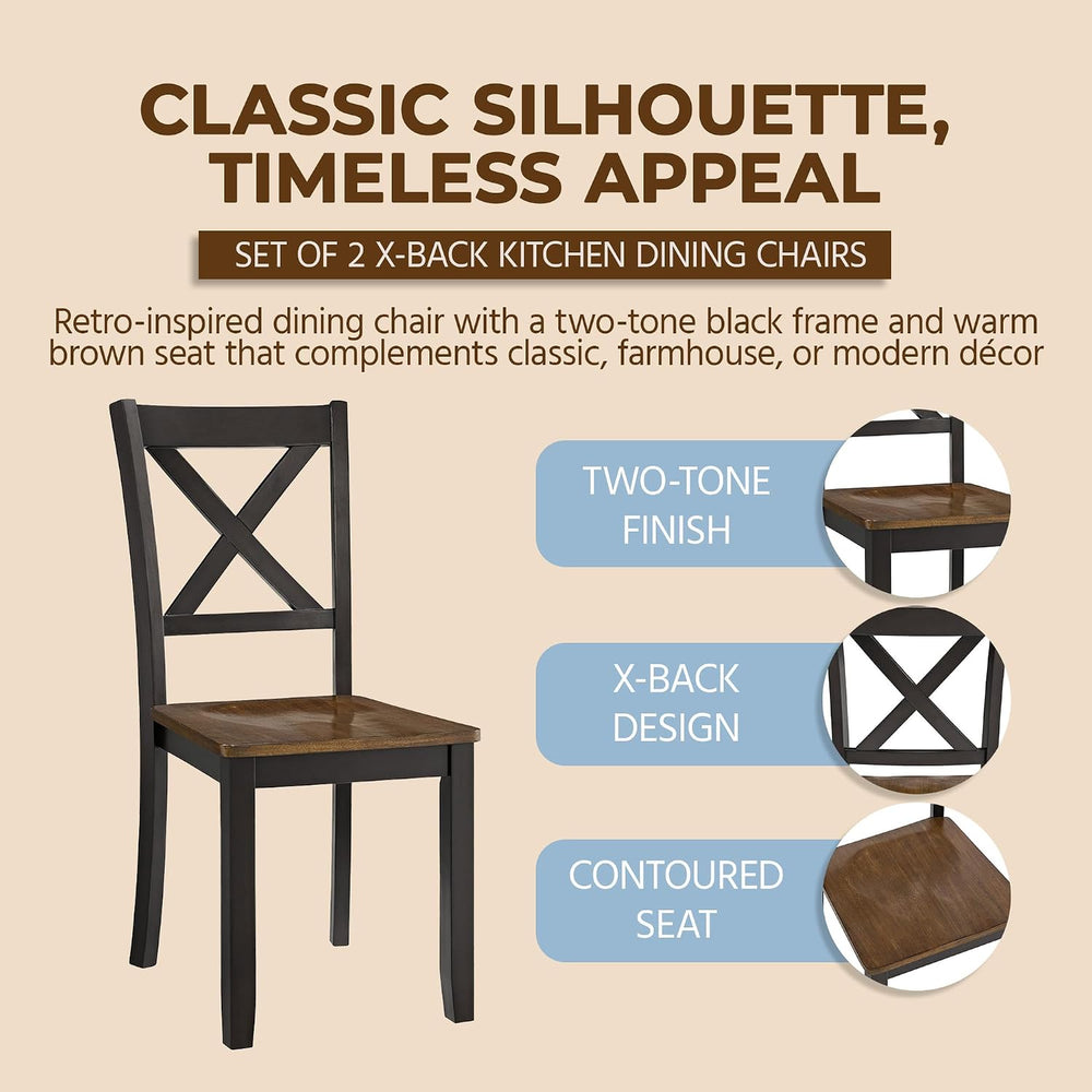 ROME + OAK X-Back Farmhouse Wooden Armless Dining Chairs in Black/Dark Brown,...