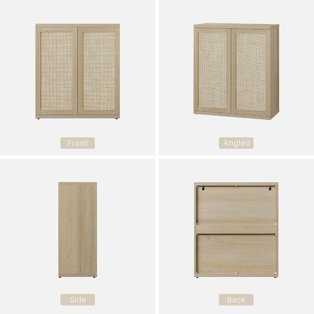 SICOTAS Rattan Sideboard Buffet Storage Cabinet - 2 Pieces Boho Coffee Bar Co...