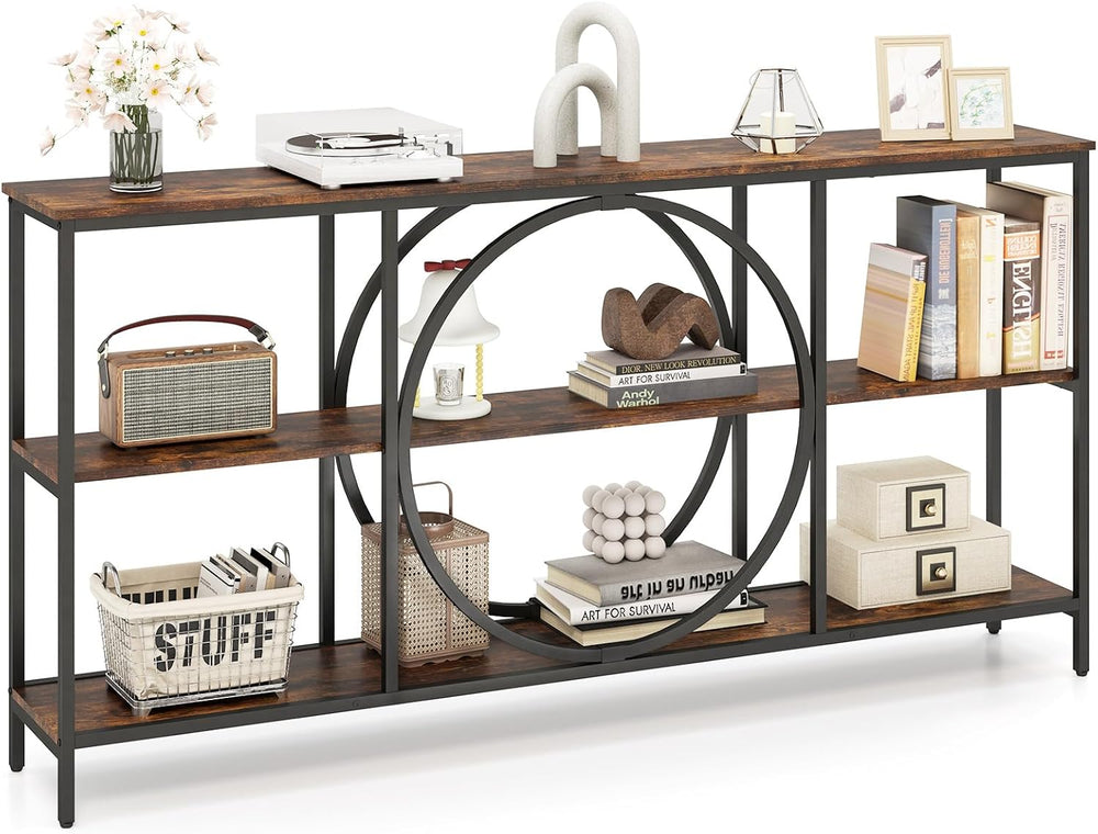 GIANTEX Narrow Long Console Table, 3-Tier Entryway Table, Brown+Black | Faux ...