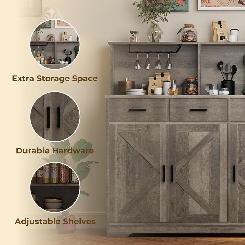 Farmhouse Sideboard Buffet with Microwave Stand,Varied Storage with Drawers a...