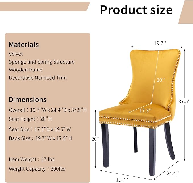 Modern Dining Chairs Set of 4, Upholstered Dining Chair with Full Back and Bu...