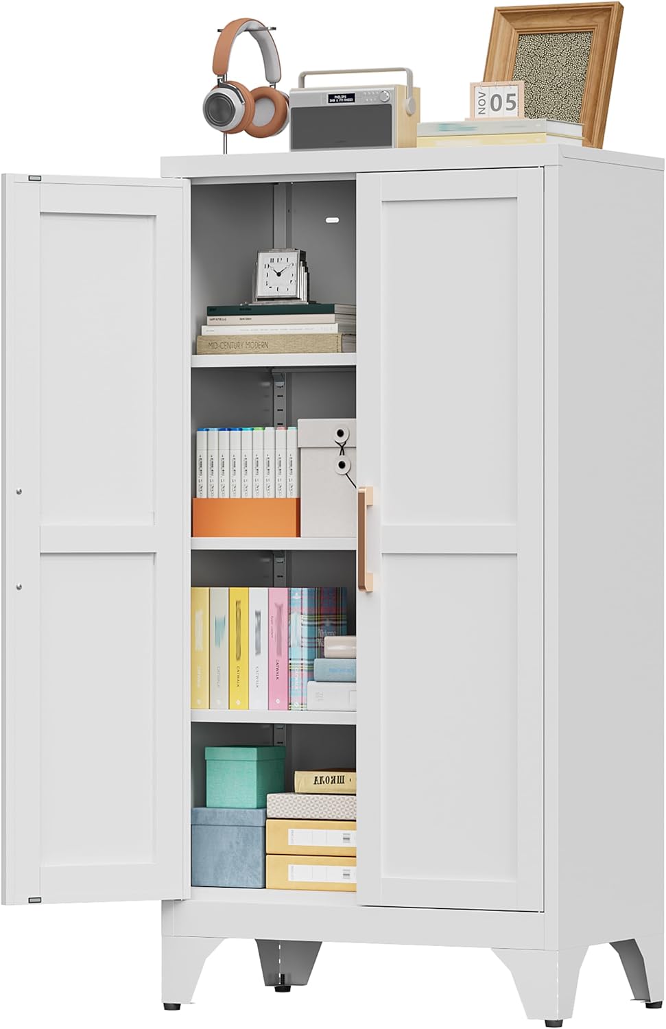 46.06" White Metal Storage Cabinet, 2 Door Adjustable Shelves Freestandi...