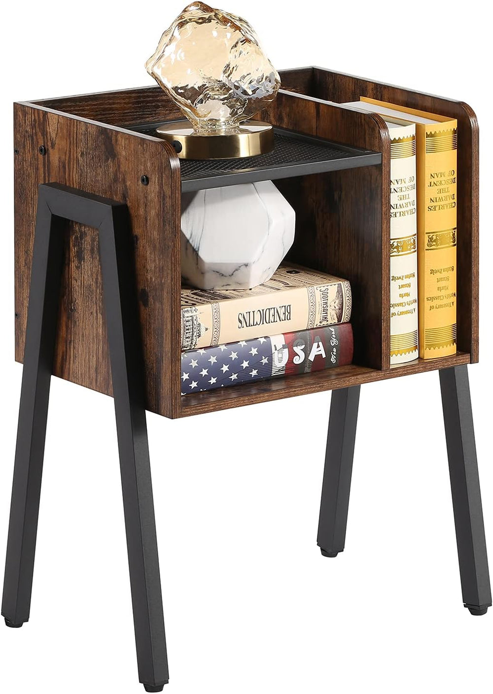 VECELO Night Stand Industrial End Table,Bedside Table with 2-Tier Open Storag...