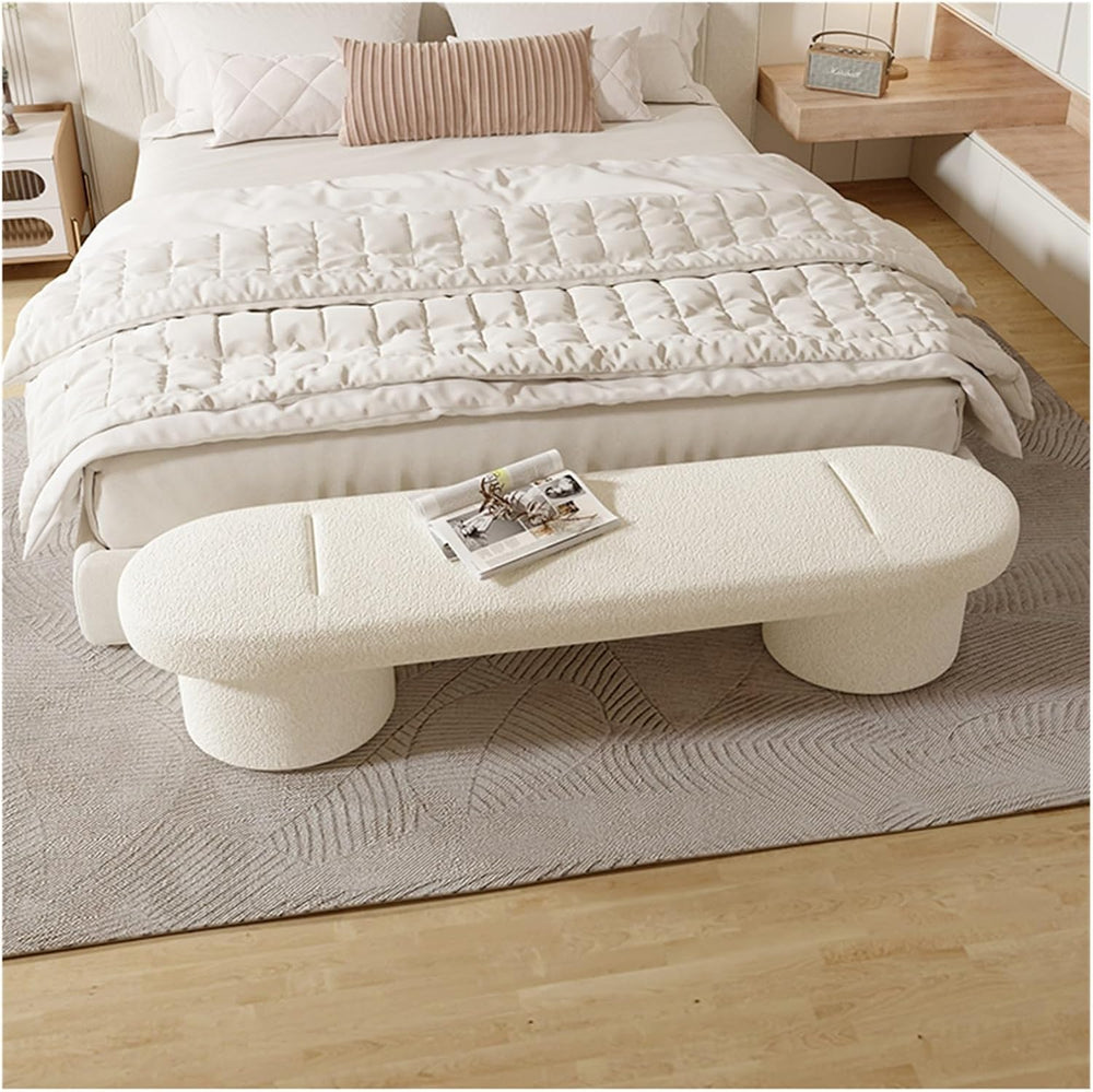 Modern Lamb's Wool Upholstered Bedroom Benches, Modern Tufted Ottoman Sto...