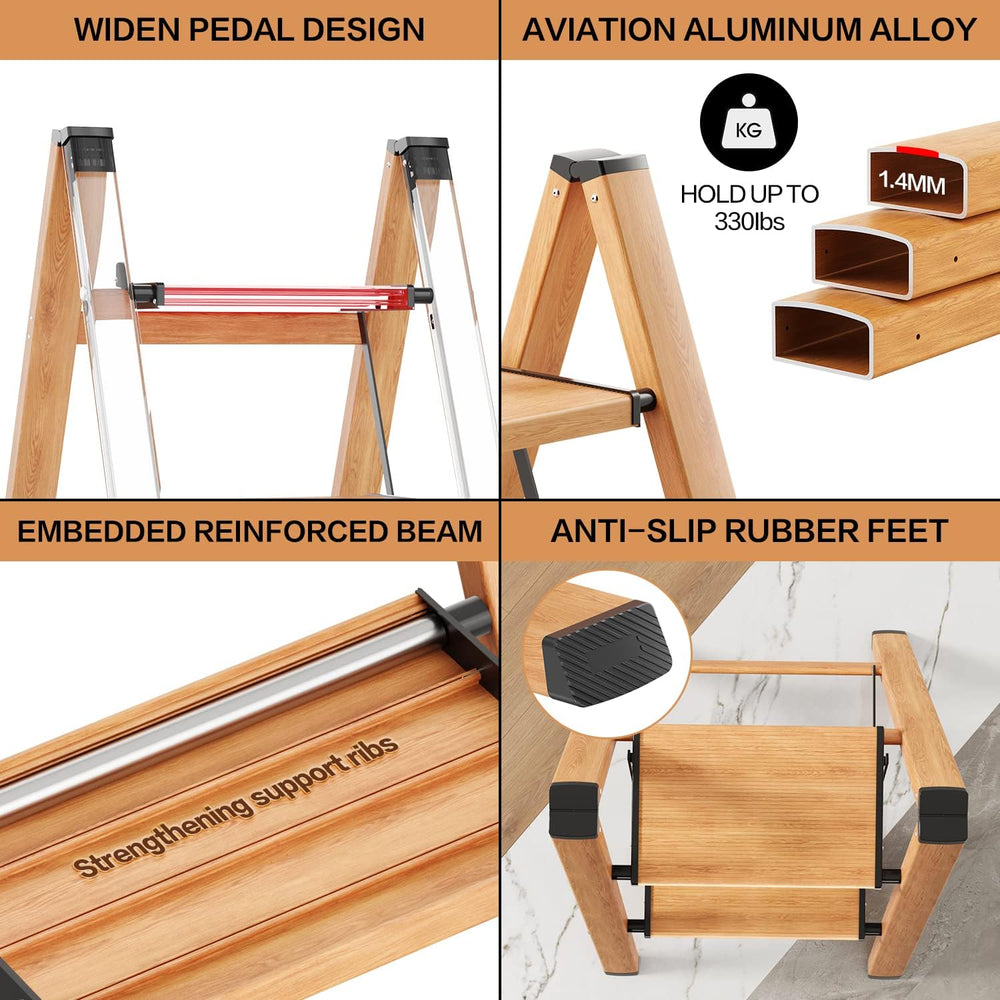 2 Step Ladder, Folding Step Stool with Anti-Slip Wide Pedal