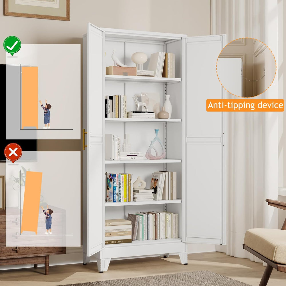 PAOFIN 71" Tall Metal Pantry Storage Cabinet with Doors and 4 Adjustable...