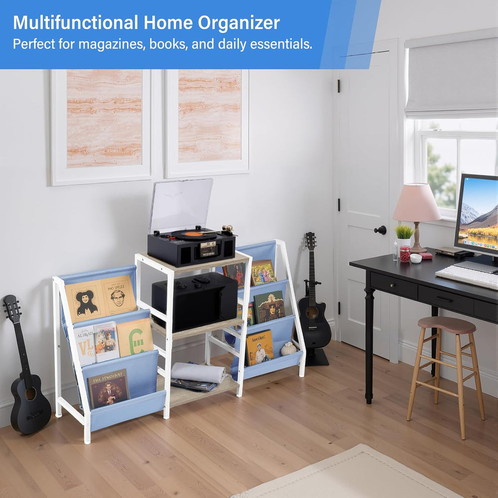 FurnitureR 3-Tier End Table with Record Player Stand and Vinyl Storage, Multi...