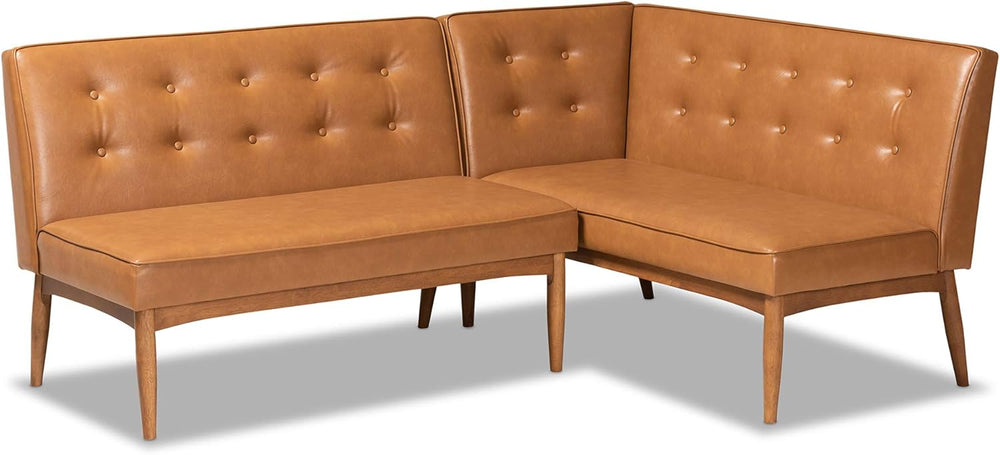 Baxton Studio Arvid Mid-Century Modern Tan Faux Leather Upholstered and Walnu...