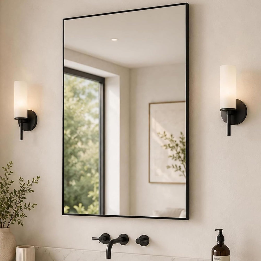24x36 Inch Matte Black Rectangular Bathroom Vanity Mirror