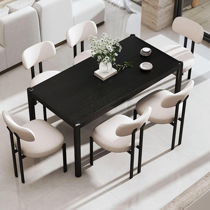 LukeAlon Linen Dining Chairs Set of 6, Curved Back Modern Side Chairs Upholst...