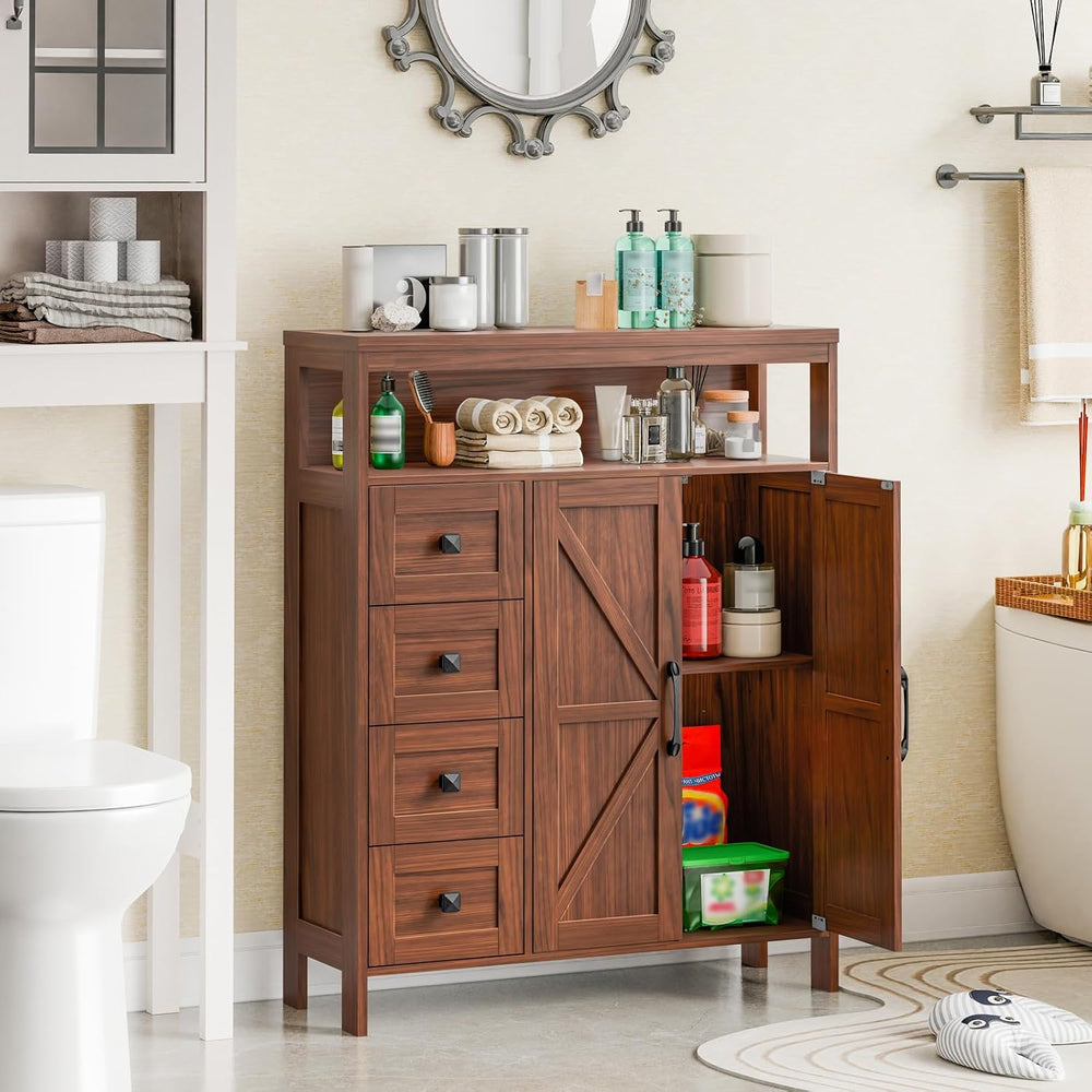 Befrases Farmhouse Storage Cabinet with 2 Doors and 4 Drawers, Walnut