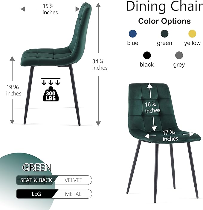 NORDICANA Forest Green Velvet Dining Chairs Set of 4, Upholstered Tufted Kitc...