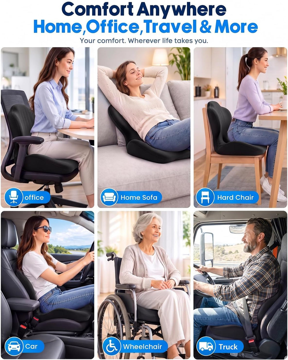 Seat Cushion with Back Support,Memory Foam Ergonomic Seat Cushion.