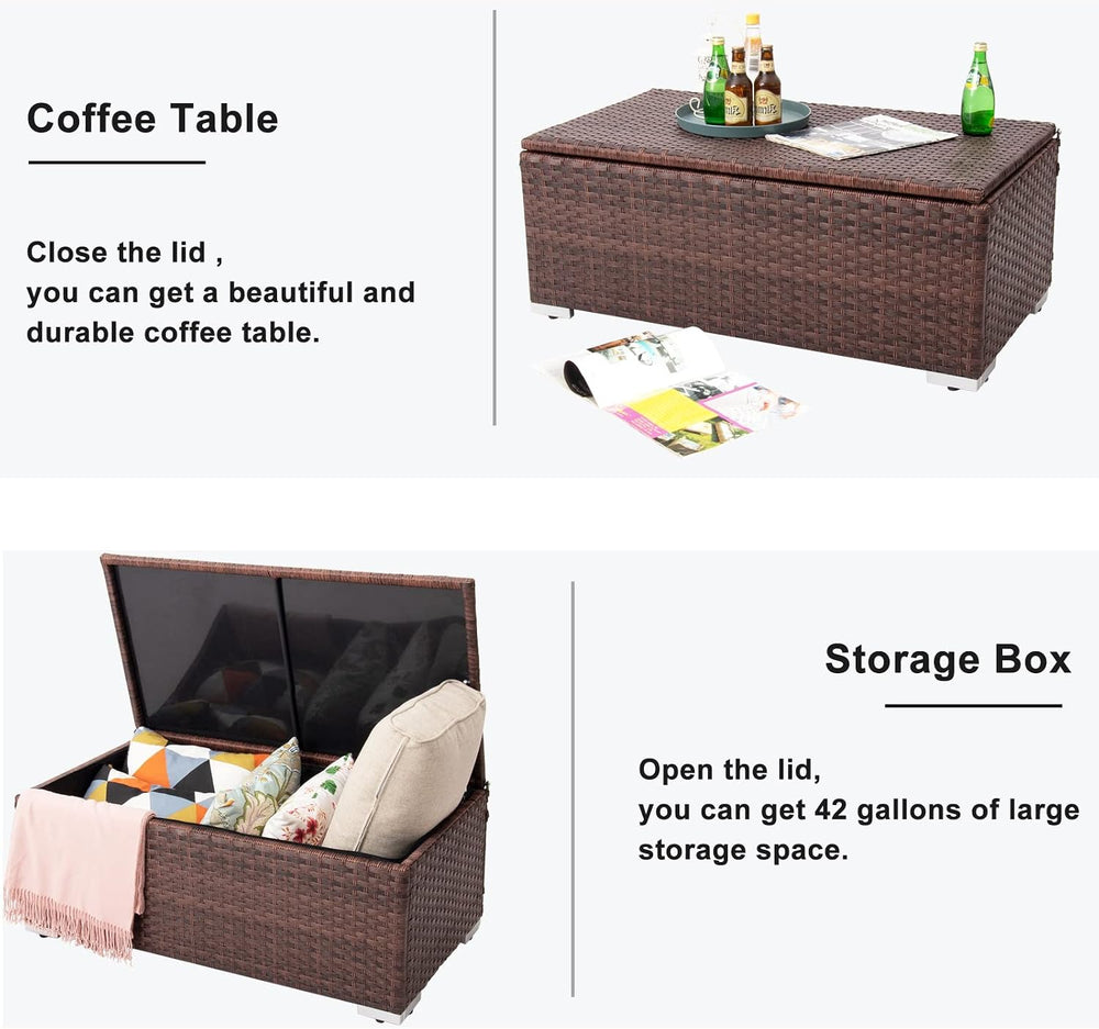 DIMAR GARDEN Outdoor Storage Coffee Table with Waterproof Cover,Patio Wicker ...