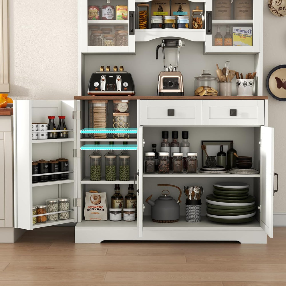 Loomie 60" Tall Farmhouse Pantry Cabinet, Kitchen Hutch with 2 Drawers, ...
