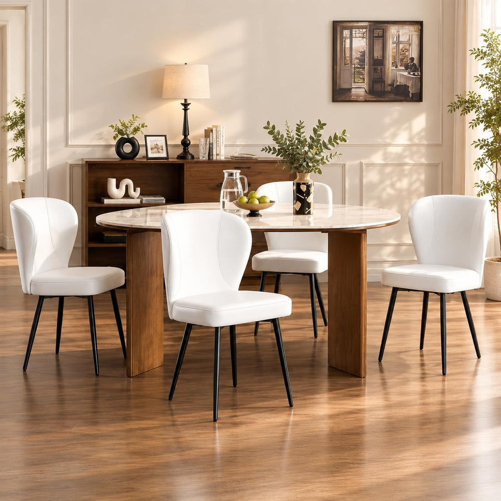 Dining Chairs Set of 4, Upholstered Synthetic Leather Kitchen Chairs, Mid-Cen...