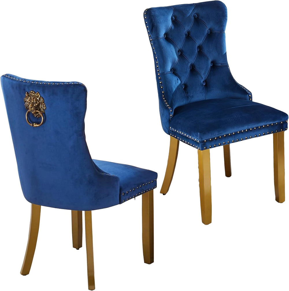 Velvet Dining Chairs Set of 2,Fabric Upholstered Side Chairs with Lion Head R...
