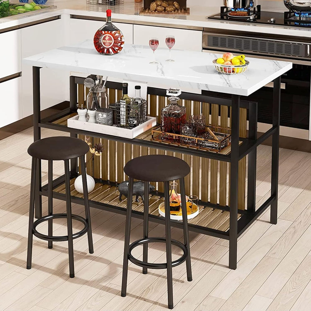 AWQM Kitchen Island with Seating & Storage Shelf, Modern Bar Table and Ch...