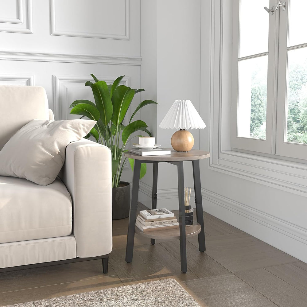 sthmec Side Table Set of 2, Small Round End Table with Storage Shelf for Smal...