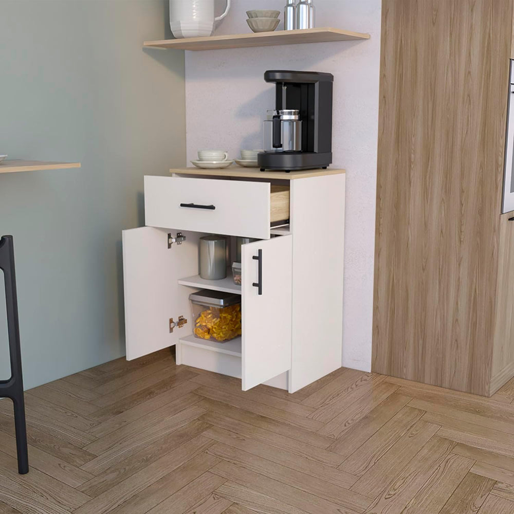 Netal Pantry Cabinet - Extra Kitchen Storage in Ivory and Natural Oak