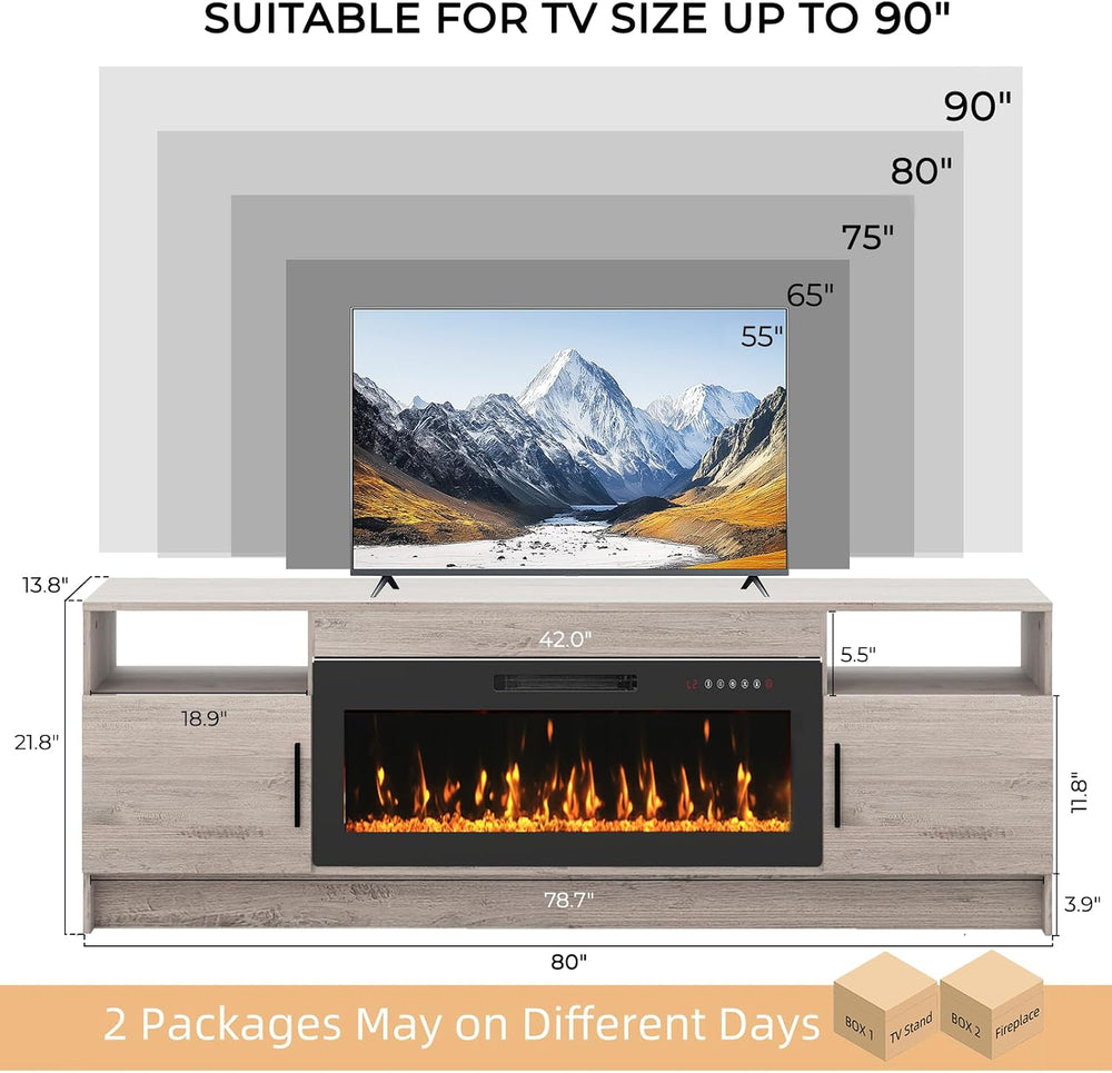 Kucreiheat Electric Fireplace TV Stand with Led Lights-42 Fireplace Entertain...
