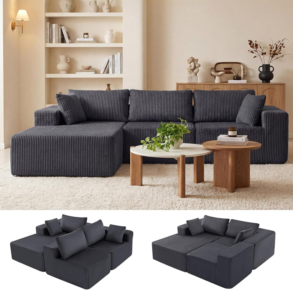 DUMOS 105" L-Shaped Sectional Couch, Left Facing Chaise | Upholstered Co...
