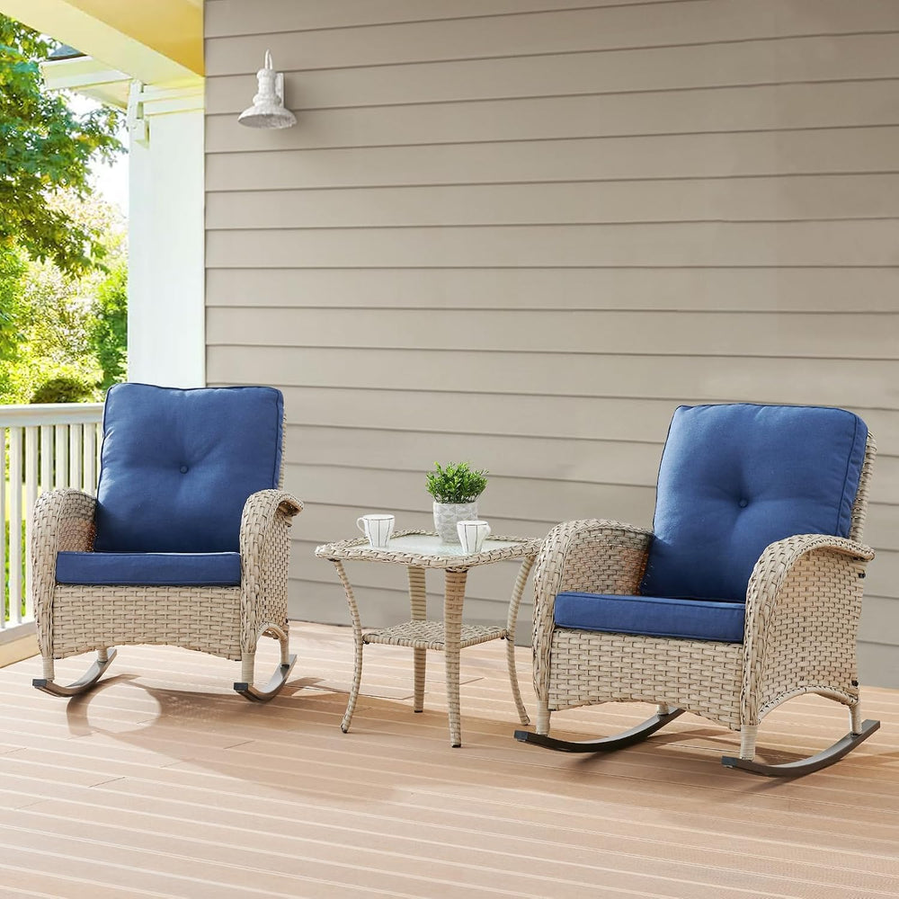 Belord Outdoor Rocking Chairs Set of 2, Wicker Rocker Rocking Chairs for Porc...