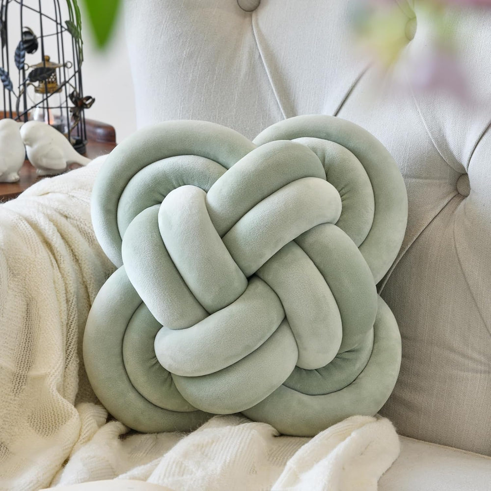 Knot Pillow Ball, 12" Decorative Throw Pillows for Couch Bed, Sage Green