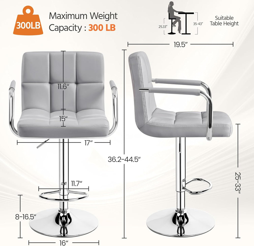 Yaheetech Bar Stools Set of 3 with Backs, Height Adjustable, Light Gray