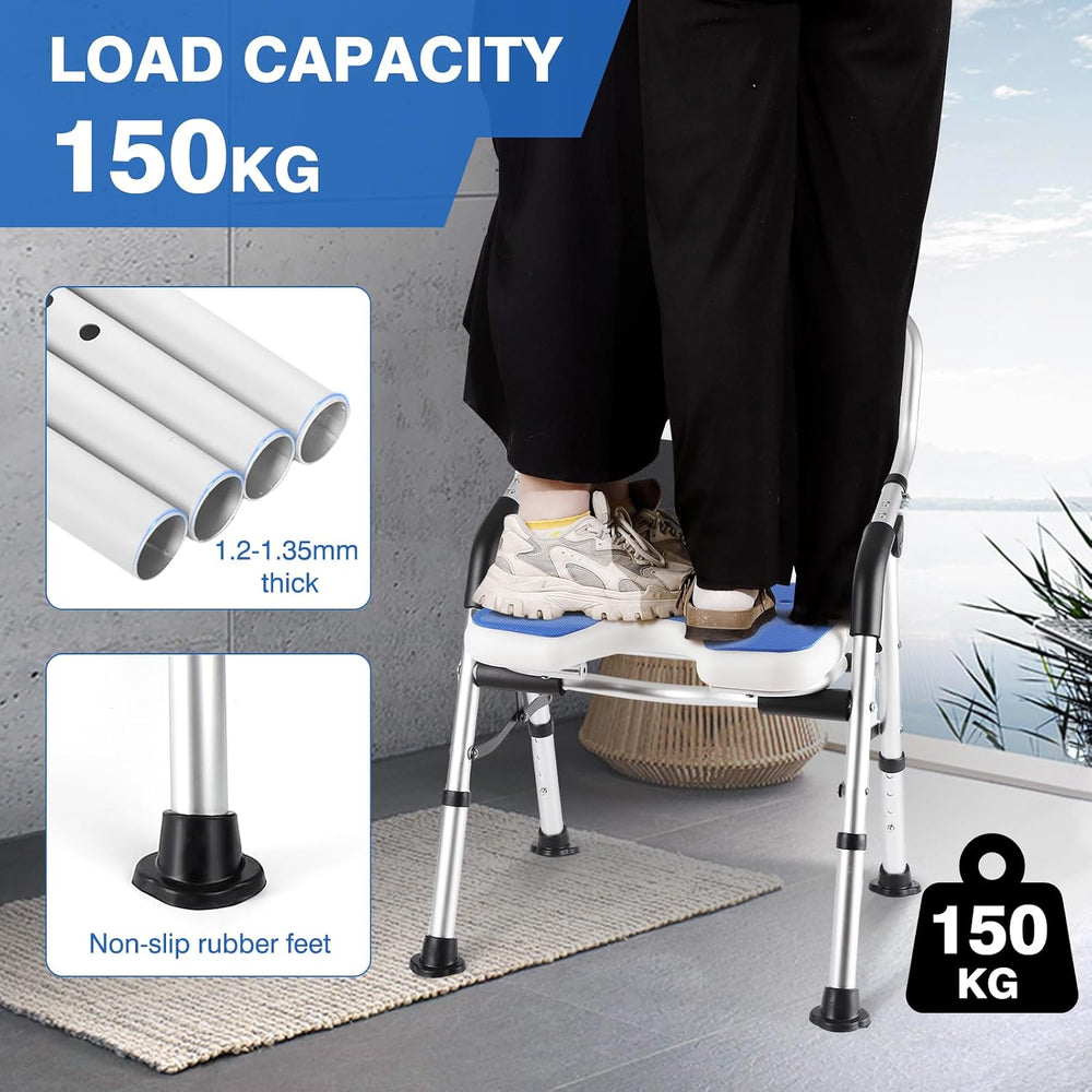 DEWEL Foldable Shower Chair for Elderly and Disabled, Folding Shower Seat wit...