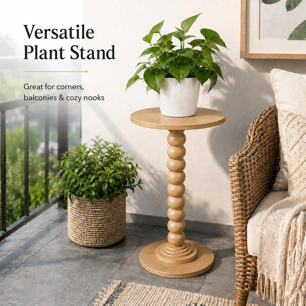 Round Side Table for Small Spaces, Modern Accent End Table with Solid Wood Le...