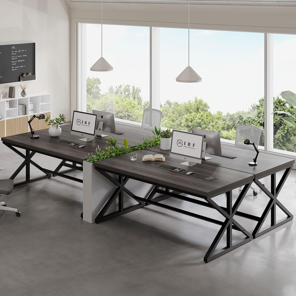 60 Inch Office Desk, Modern Wood Writing Study Computer Desk Dark Gray