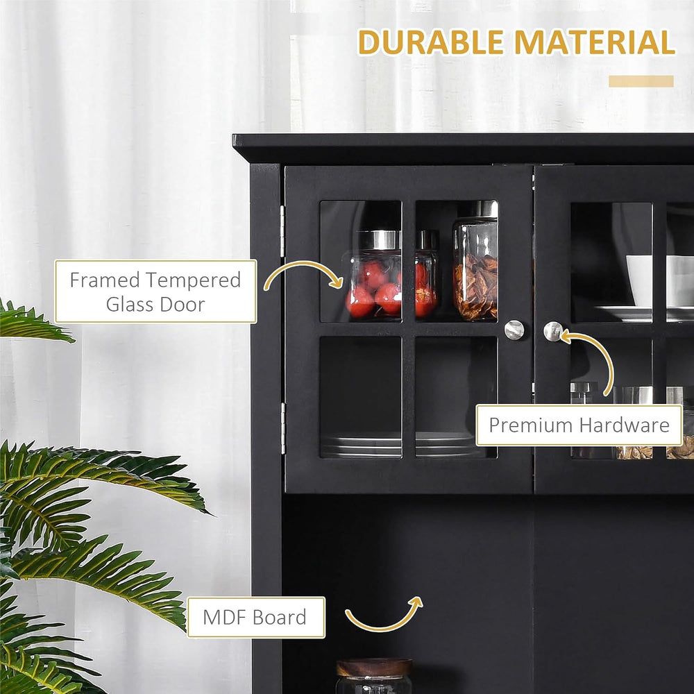 Kitchen Pantry Storage Cabinet with Framed Glass Door Drawer and Microwave Sp...