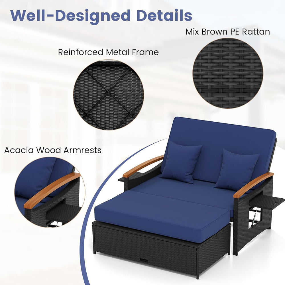 Tangkula Patio Rattan Daybed with 4-Level Adjustable Backrest, Outdoor Wicker...