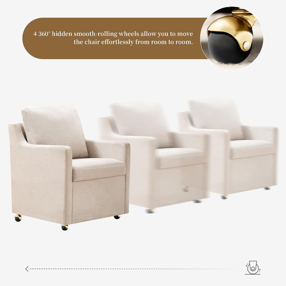 Modern Dining Chair, Linen Upholstered Dining Chairs with Back Pillow and 4 C...