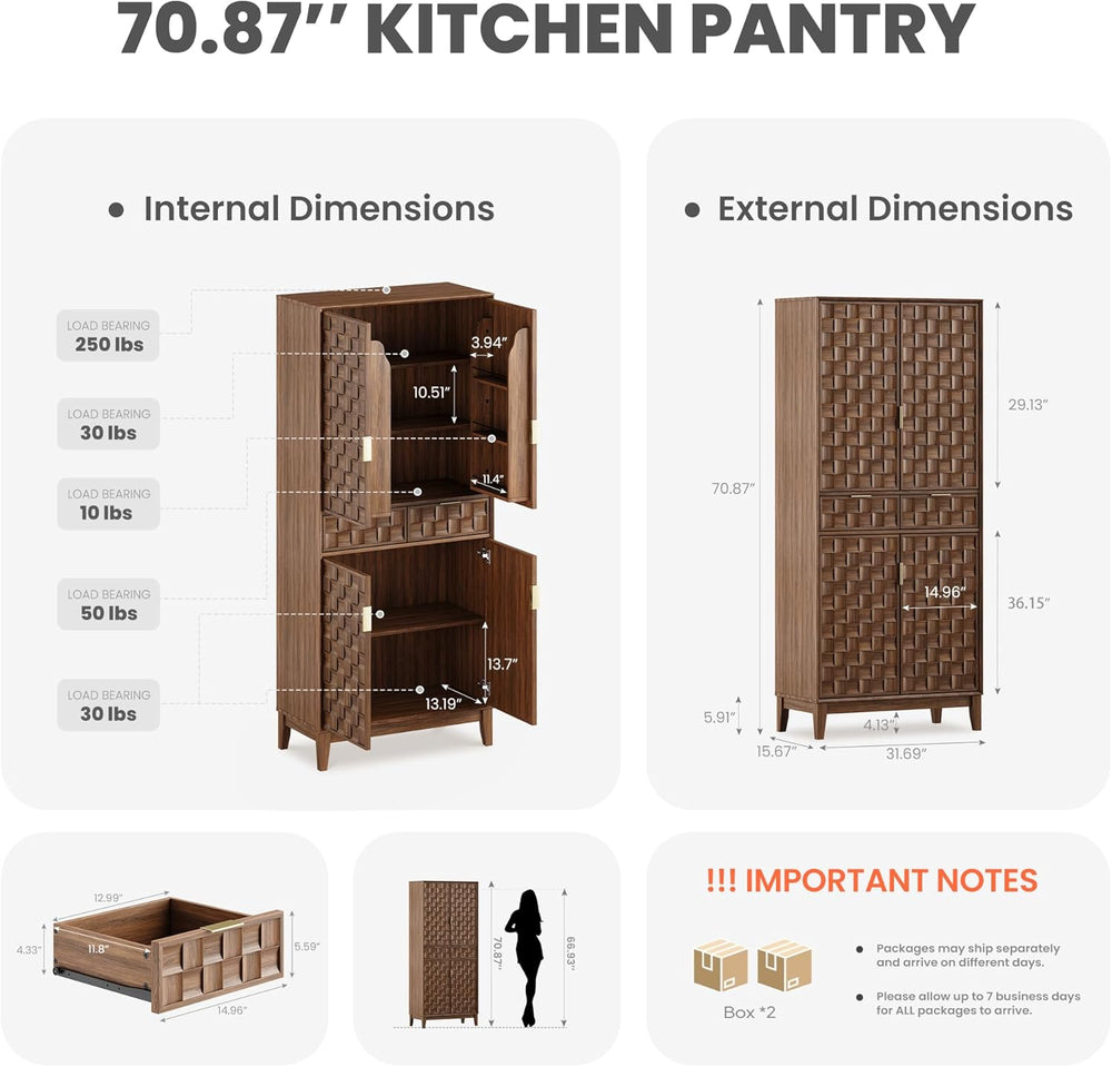 Pantry Cabinet, 71" Tall Pantry Cabinet,Modern Kitchen Cabinet with Door...