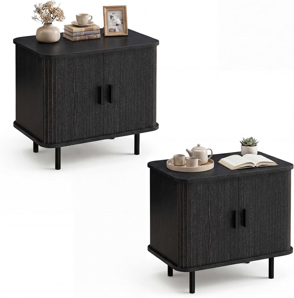Giantex 24’’ Large End Table Set of 2, Mid Century Modern Nightstand w/Fluted...