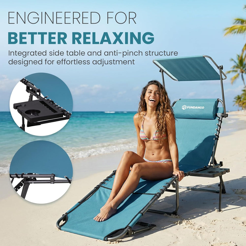 FUNDANGO Heavy Duty Tanning Chair with Face Hole & Canopy, 400lbs Beach L...