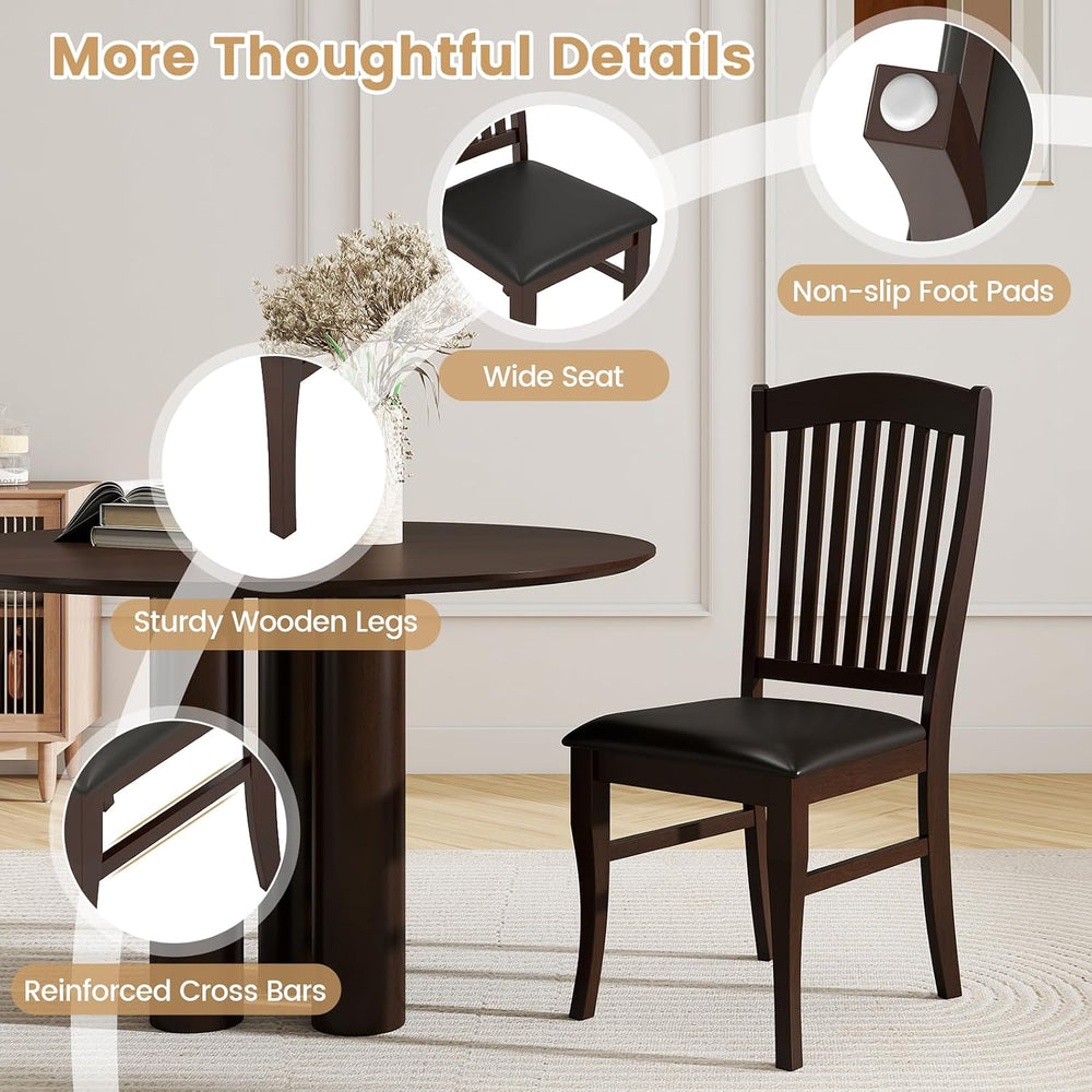 GOFLAME Wooden Dining Chairs Set of 4, Upholstered Kitchen Chairs with PU Lea...