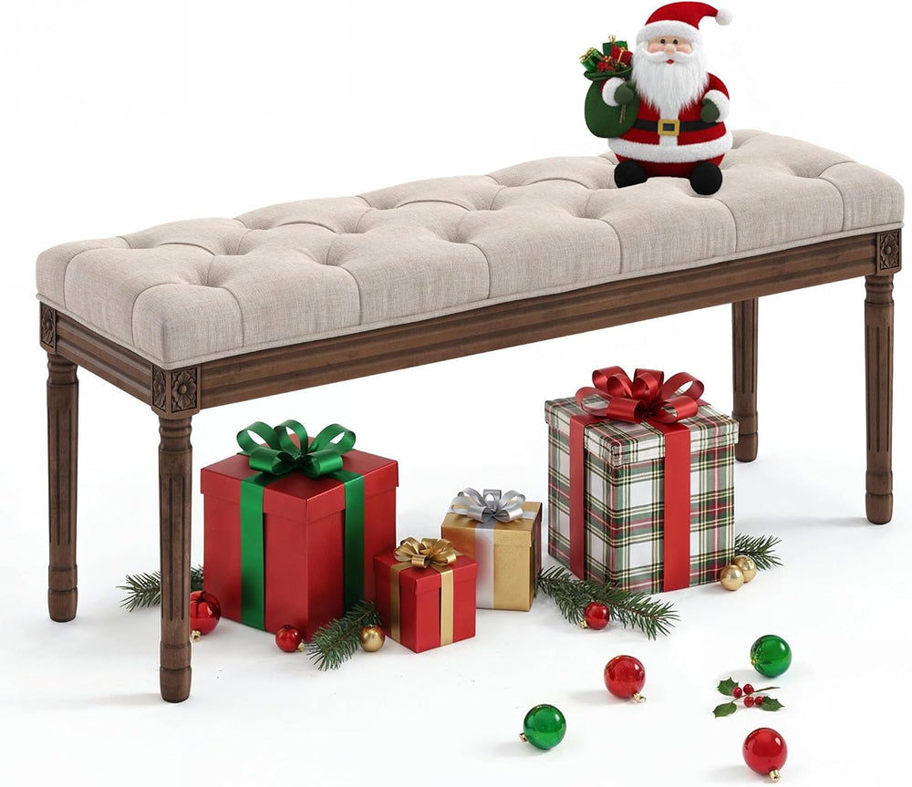 LUE BONA 44" Bedroom Bench, Fabric End of Bed Bench, Upholstered French ...
