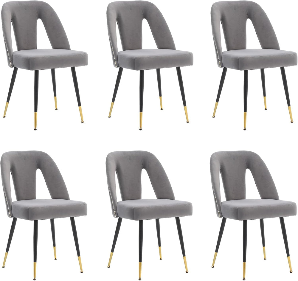 Aoowow Modern Dining Chairs Set of 6, Velvet Upholstered Side Chairs with Nai...