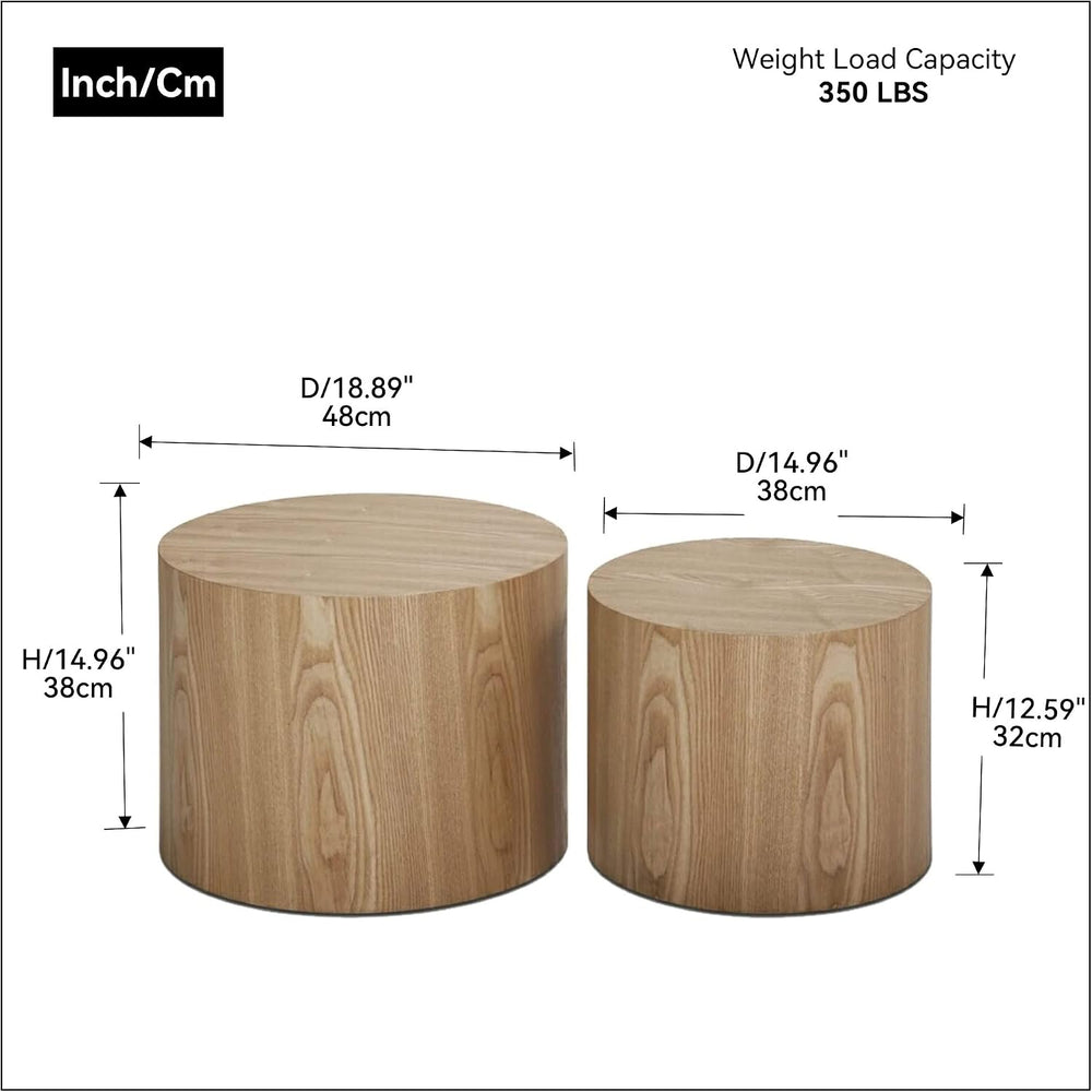 Wood Side Table Round Small Coffee Tables Nesting End Table Set of 2 for Livi...
