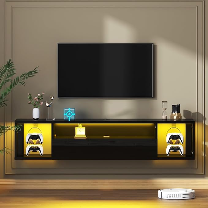 SogesHome 55'' Floating TV Stand with LED Lights, Wall Mounted Entert...