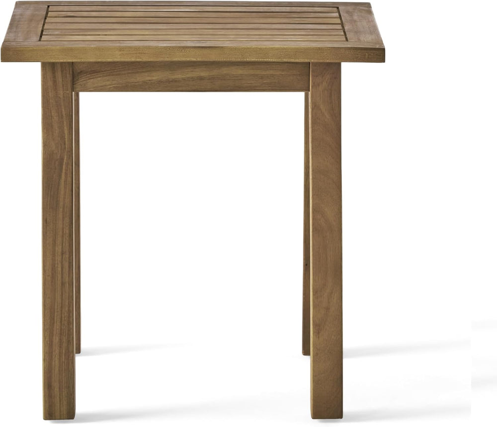 Outdoor Patio Side Table, Wood Accent End Table in Natural Stained, Weather-R...