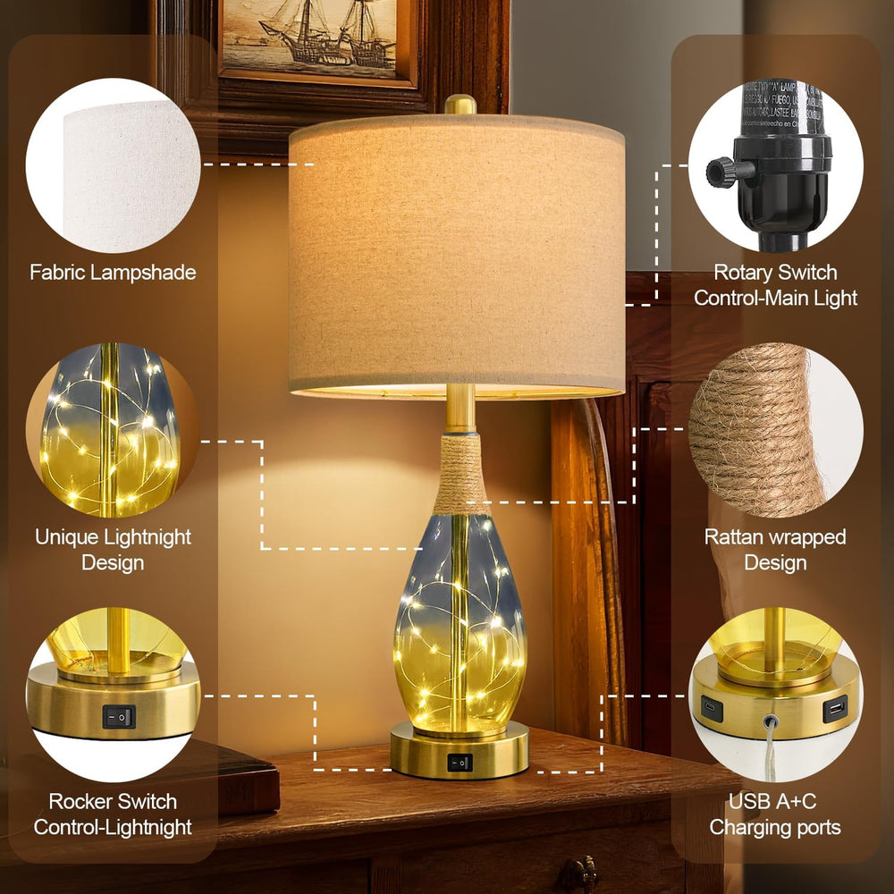 OYEARS 23" Table Lamps for Living Room Set of 2,Bedside Lamps for Night ...