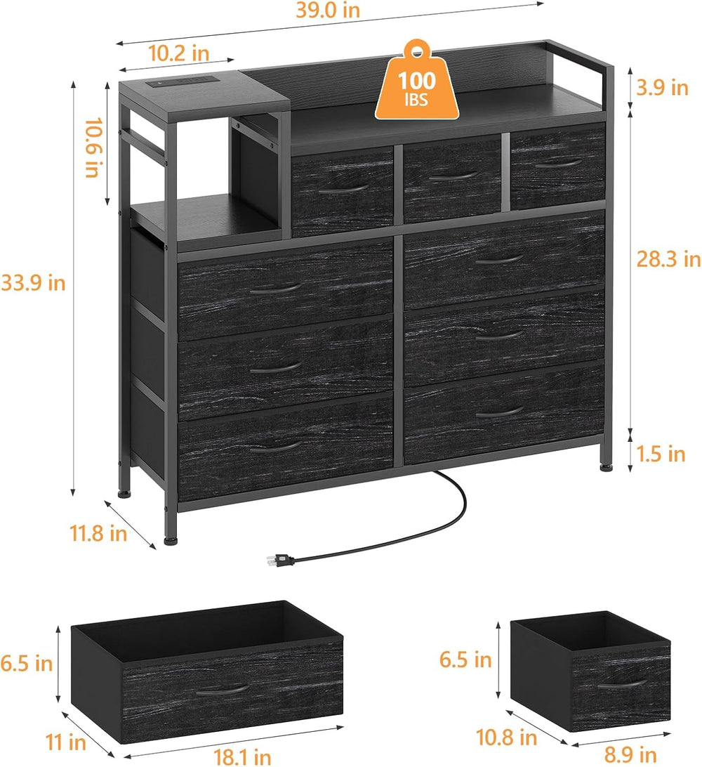 Jojoka TV Stand with Charging Station, Bedroom Dresser for Living Room TV Sta...
