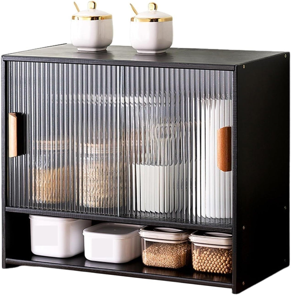 Bamboo Countertop Storage Cabinet Kitchen Pantry with Large Capacity & Ac...