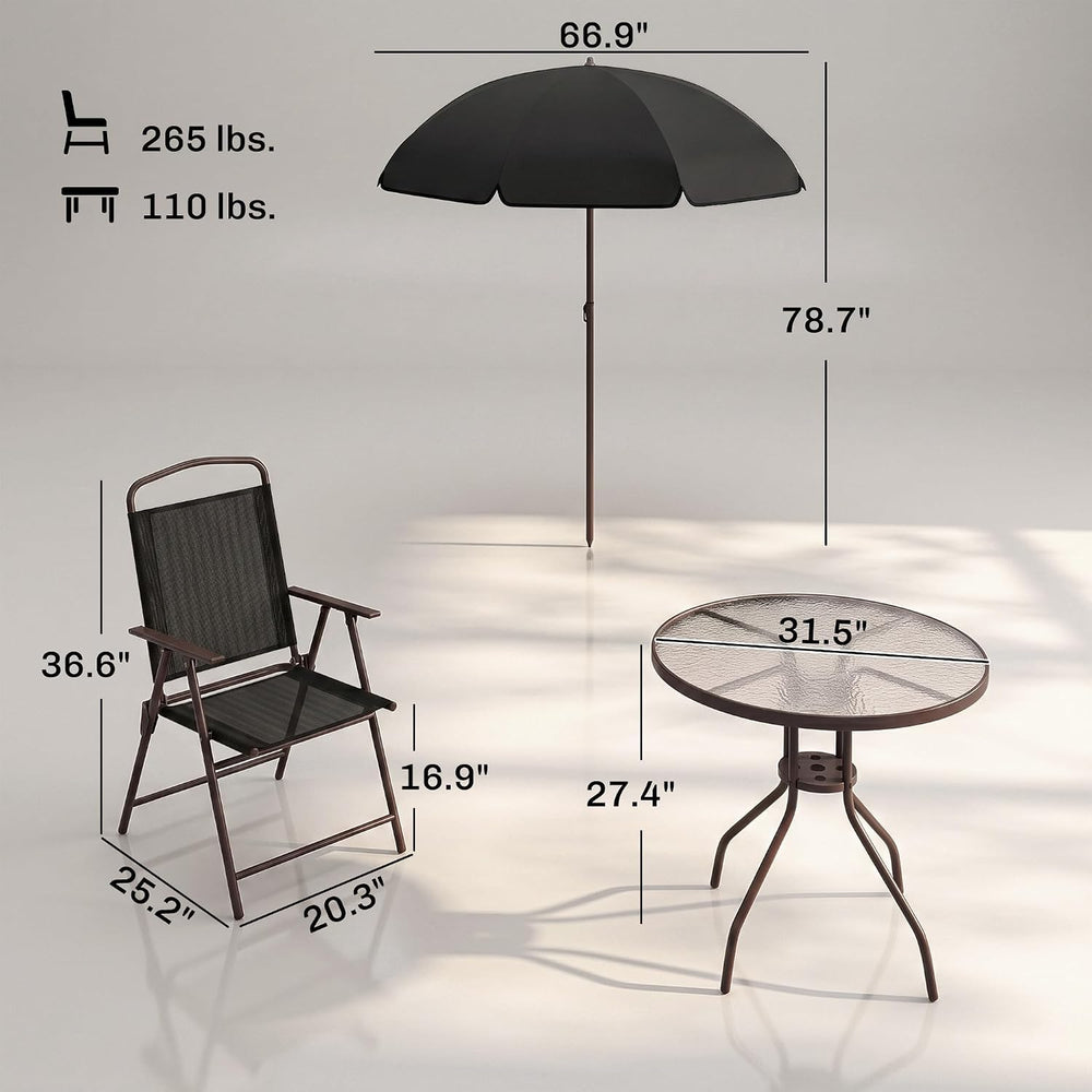 Outsunny 6 Piece Outdoor Patio Dining Set for 4 with Umbrella Black/Coffee