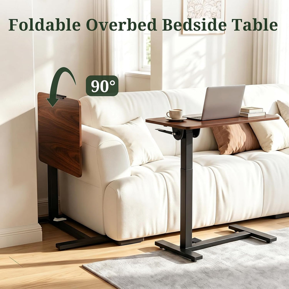 Overbed Bedside Table with Wheels, Foldable Rolling Desk Adjustable Height